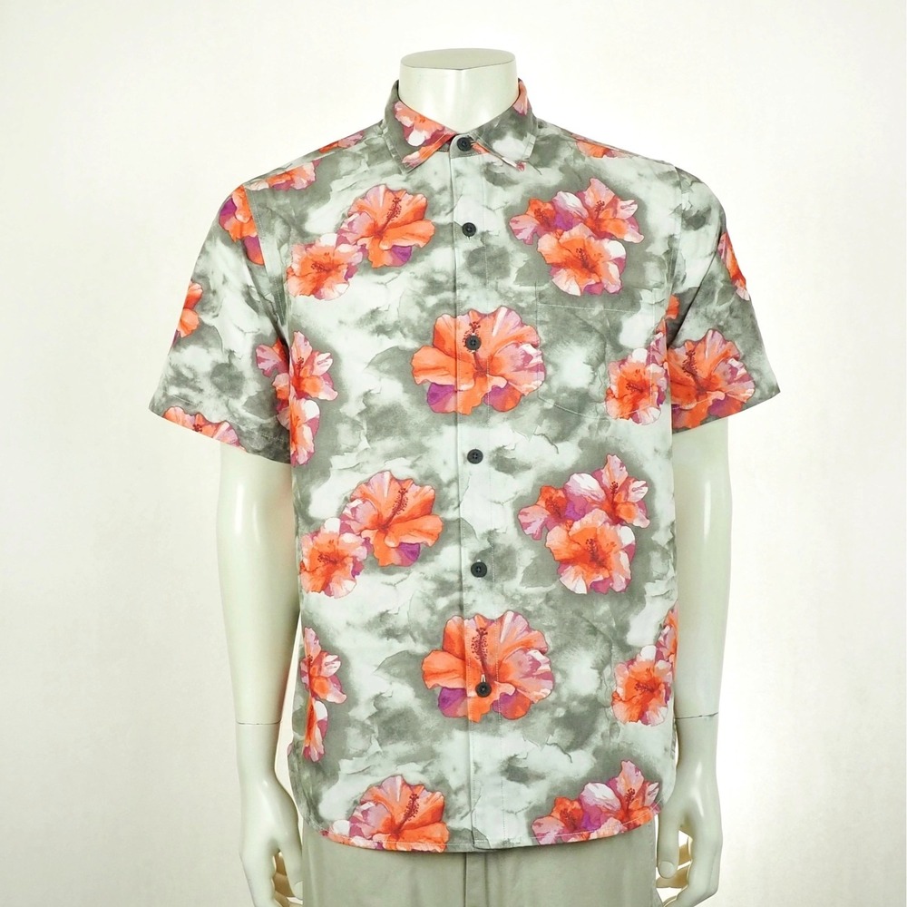 Tommy Bahama The Coconut Point Hawaiian Shirt Mens Medium Gray Floral Camp